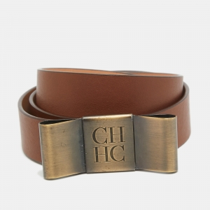 Carolina Herrera Brown Leather Metal Bow Waist Belt 85CM