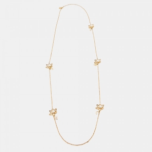 Carolina Herrera  CH Floral Faux Pearl Gold Tone Long Necklace