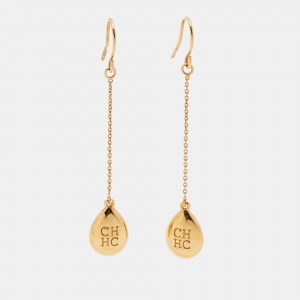 Carolina Herrera Crystal Gold Tone Earrings