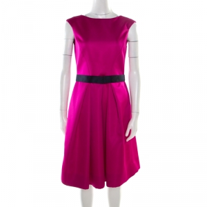 Pre Owned Carolina Herrera Fuchsia Sleeveless Belted Fit and Flare Dress S