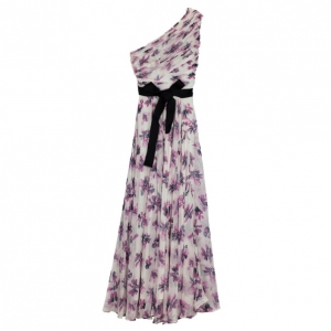 Carolina Herrera One Shoulder Floral Chiffon Gown L