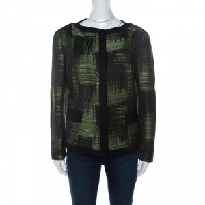 Carolina Herrera Green and Black Jacquard Button Front Jacket XL