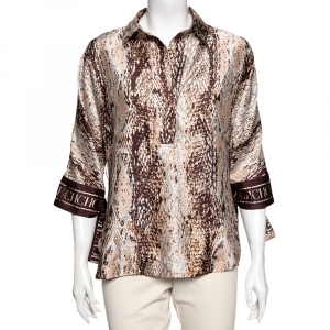 Pre Owned CH Carolina Herrera Brown Python Printed Top S