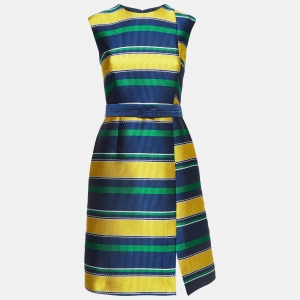 CH Carolina Herrera Multicolor Striped Textured Knit Belted Short Dress S