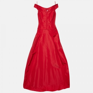 Carolina Herrera Red Silk Off-The-Shoulder Gown L