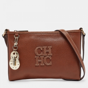 Carolina Herrera Brown Leather Lock Charm Crossbody Bag