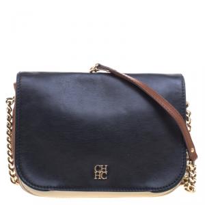 Pre Owned Carolina Herrera Black/Brown Leather New Baltazar Flap Shoulder Bag