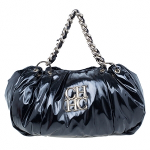 Pre Owned Carolina Herrera Black Patent Chain Handle Tote