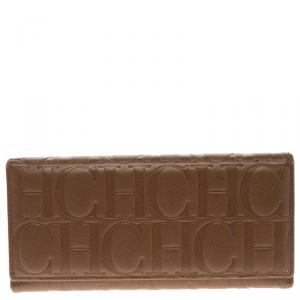 Pre Owned Carolina Herrera Brown Monogram Leather Continental Wallet
