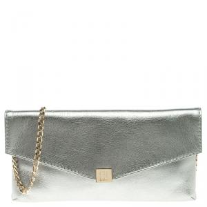 Pre Owned Carolina Herrera Metallic Grey Leather Shoulder Bag