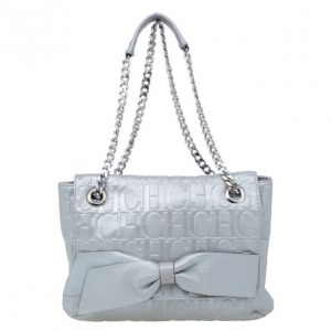 Pre Owned Carolina Herrera Silver Metallic Leather Audrey Bag