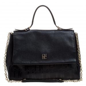 Pre Owned Carolina Herrera Black Leather Shoulder Bag