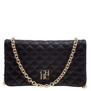 Pre Owned Carolina Herrera Black Quilted Leather Chain Clutch