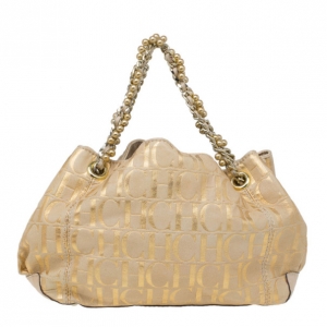 Pre Owned Carolina Herrera Gold Monogram Chain Handle Bag