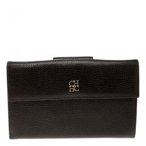 Pre Owned Carolina Herrera Dark Brown Leather Document Wallet