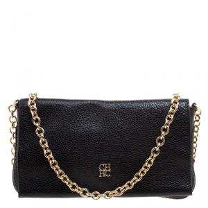 Carolina Herrera Black Leather Chain Flap Shoulder Bag