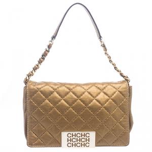 Pre Owned Carolina Herrera Gold Quilted Leather Shoulder Bag