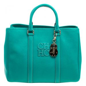 Pre Owned Carolina Herrera Turquoise Leather Matteo Tote