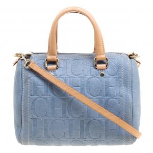 Pre Owned Carolina Herrera Powdered Blue Leather Mini Andy Boston Bag