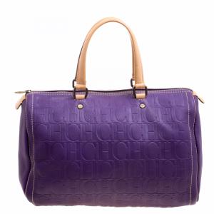 Carolina Herrera Purple Monogram Leather Andy Boston Bag
