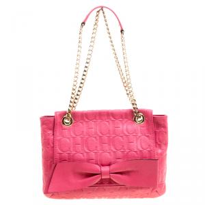 Pre Owned Carolina Herrera Pink Monogram Leather Audrey Shoulder Bag