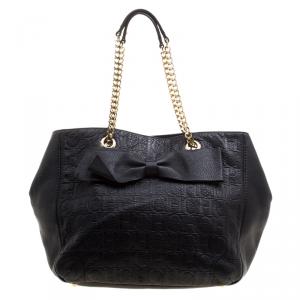 Carolina Herrera Black Monogram Leather Audrey Tote