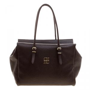 Pre Owned Carolina Herrera Dark Brown Leather Tempo Collection Adagio Tote