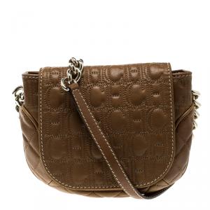 Pre Owned Carolina Herrera Brown Quilted Monogram Leather Shoulder Bag