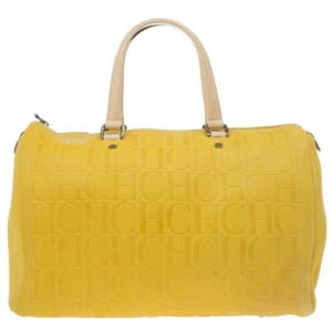 Pre Owned Carolina Herrera Yellow Monogram Leather Andy Boston Bag
