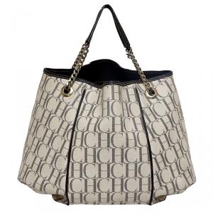 Pre Owned Carolina Herrera Off-White Monogram Coated Canvas Tote
