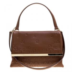 Pre Owned Carolina Herrera Brown Embossed Leather Satchel