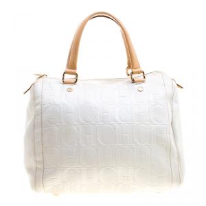 Carolina Herrera White Leather Andy Boston Bag