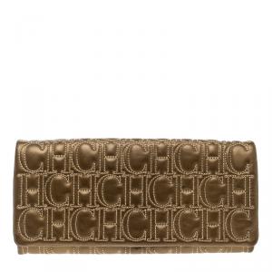 Pre Owned Carolina Herrera Bronze Monogram Leather Jerry Clutch