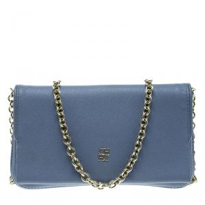 Pre Owned Carolina Herrera Blue Leather Flap Bag