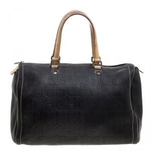 Carolina Herrera Black Monogram Leather Large Andy Boston Bag