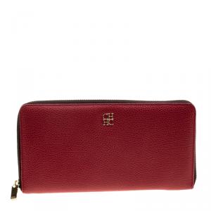 Pre Owned Carolina Herrera Red Leather Zip Around Wallet 