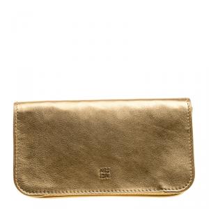 Pre Owned Carolina Herrera Gold Leather Flap Clutch