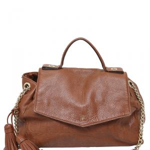 Carolina Herrera Brown Monogram Embossed Leather Flap Satchel Bag