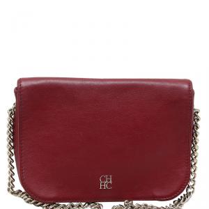 Pre Owned Carolina Herrera Red Leather New Baltazar Shoulder Bag
