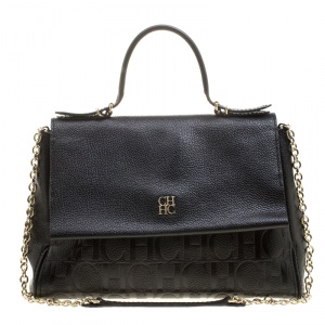Pre Owned Carolina Herrera Black Leather Shoulder Bag