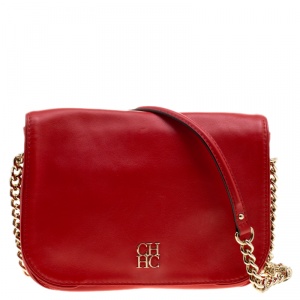 Pre Owned Carolina Herrera Red Leather New Baltazar Flap Shoulder Bag