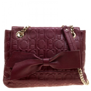 Pre Owned Carolina Herrera Burgundy Monogram Leather Audrey Shoulder Bag