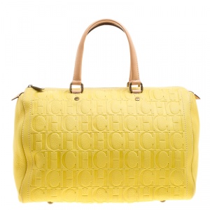 Pre Owned Carolina Herrera Yellow Monogram Leather Large Andy Boston Bag
