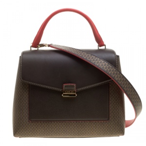 Carolina Herrera Brown/Gold Monogram Coated Canvas and Leather Top Handle Bag
