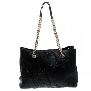 Pre Owned Carolina Herrera Black Leather Chain Tote