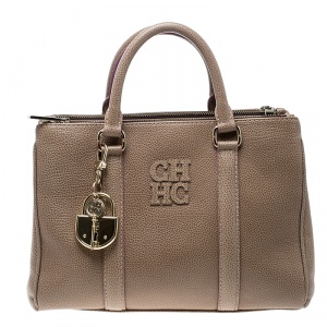 Pre Owned Carolina Herrera Beige Leather Tote