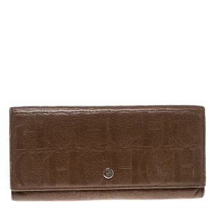 Pre Owned Carolina Herrera Brown Monogram Leather Continental Wallet