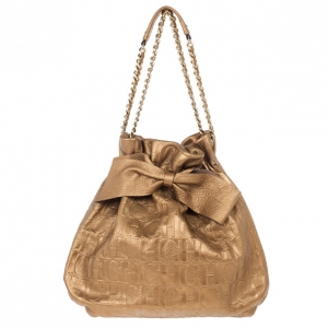 Pre Owned Carolina Herrera Gold Monogram Embossed Bag