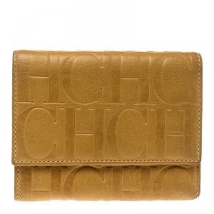 Pre Owned Carolina Herrera Yellow Monogram Compact Wallet