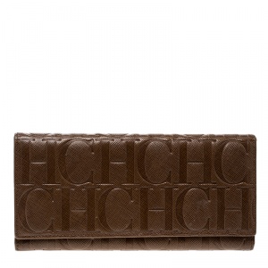 Pre Owned Carolina Herrera Brown Monogram Leather Continental Wallet